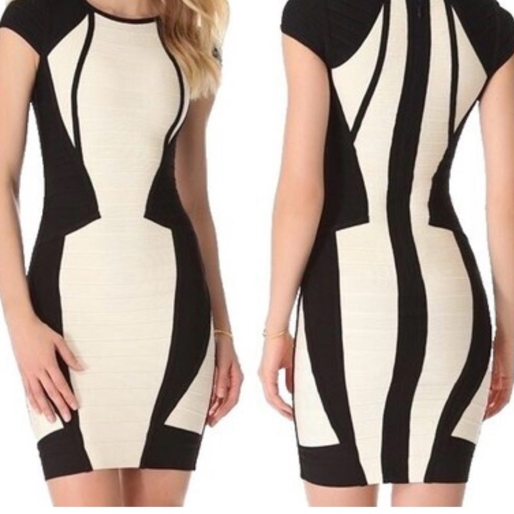 NWT Herve Leger Elegant Black and Cream Bodycon Dress